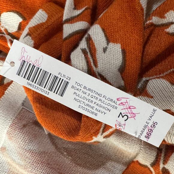 Chico's SZ 3 (X-Large) Tunic Sweater Floral 3/4 Dolman Sleeve Boat Neck Pullover - Picture 8 of 10